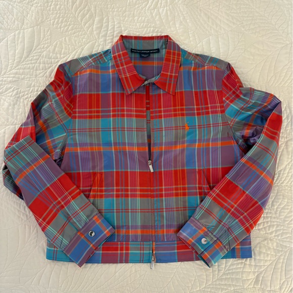 Ralph Lauren Jackets & Blazers - Ralph Lauren Sport Red and Blue Plaid Bomber Jacket 100% silk